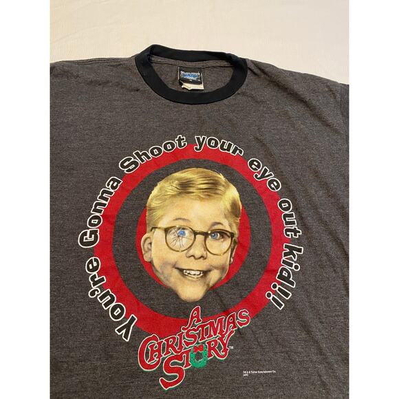 A Christmas Story Vintage Ringer T-shirt Gray Medium Shoot Your Eye Out - Picture 3 of 15